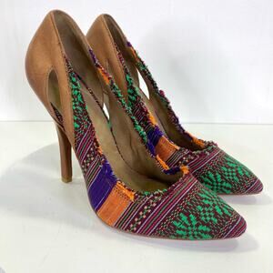 Joes Jeans Oleda Pumps Southwestern Serape Fabric Pattern Leather Womens Sz 10